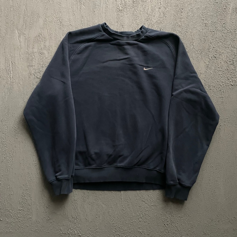 Vintage Nike Swoosh Sweatshirt Mens Large Navy Blue 90s - Picture 1 of 8